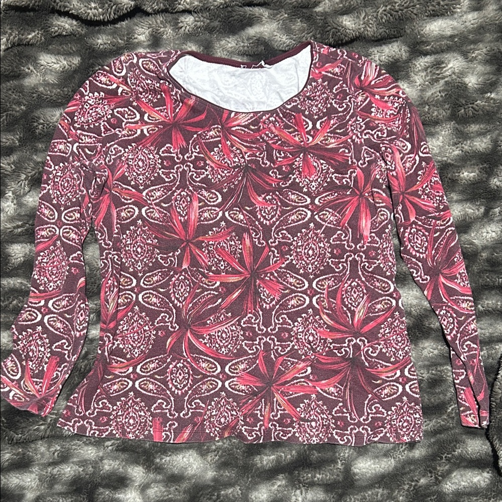 Red and White floral Women's Top